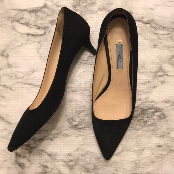 Prada Shoes - PRADA Suede Classic Pump•38•Black•GUC•kitten heel